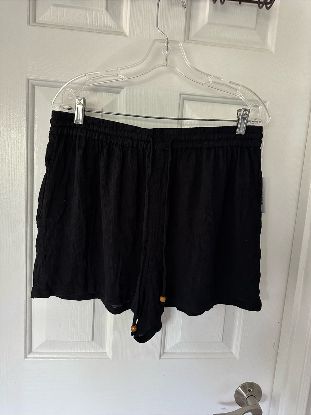 Women's Black Elastic Waist Drawstring Bermuda Shorts